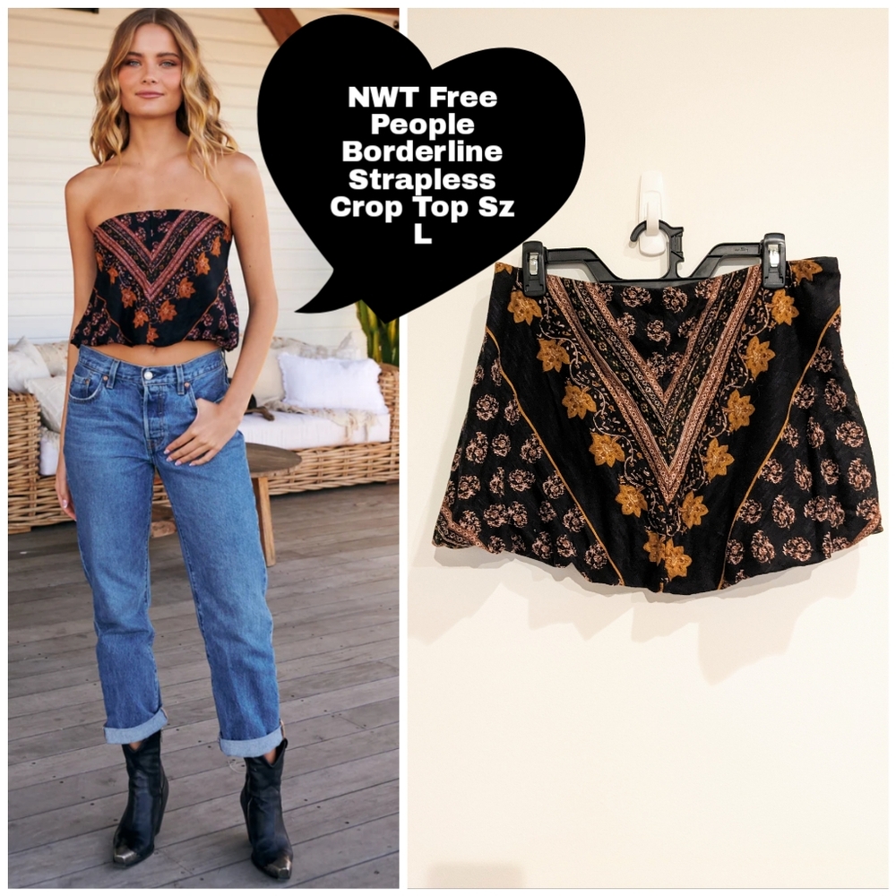 NWT Free People Borderline Strapless Boho Crop Top Sz L